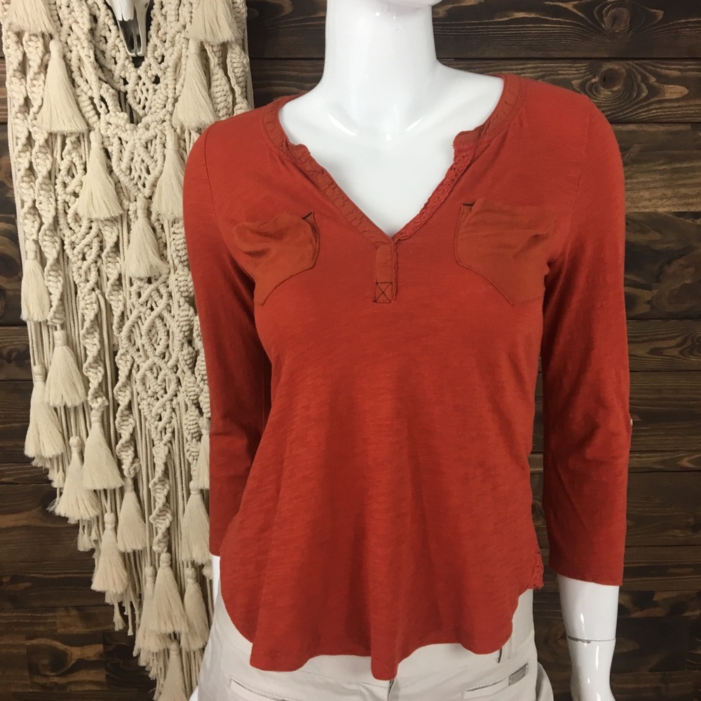 Postmark | Rust Lace Split Neck Blouse Roll Sleeve - image 2